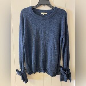 Madewell Blue Crew Neck Sweater with Tie Sleeve Details